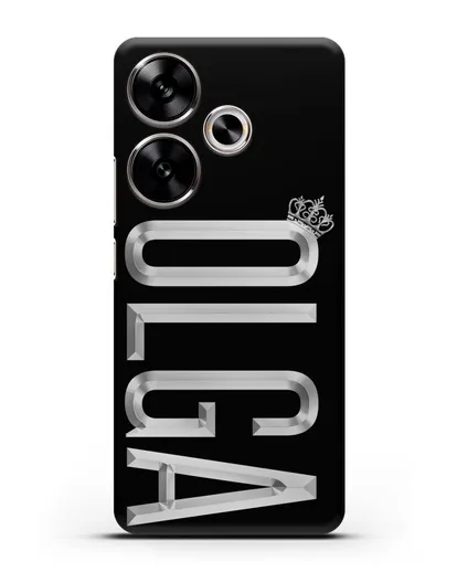 Чехол с именем, фамилией и короной с серебряным рисунком силиконовый для Xiaomi Poco F6