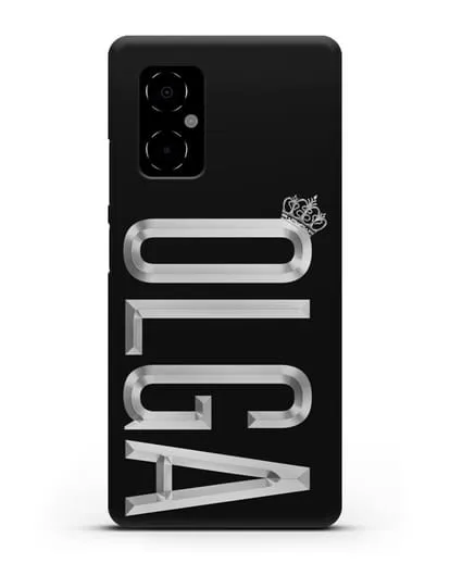 Чехол с именем, фамилией и короной с серебряным рисунком силиконовый для Xiaomi Poco M4 5G