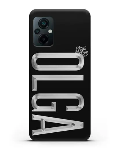 Чехол с именем, фамилией и короной с серебряным рисунком силиконовый для Xiaomi Poco M5