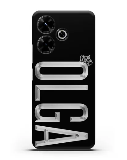 Чехол с именем, фамилией и короной с серебряным рисунком силиконовый для Xiaomi Poco M6