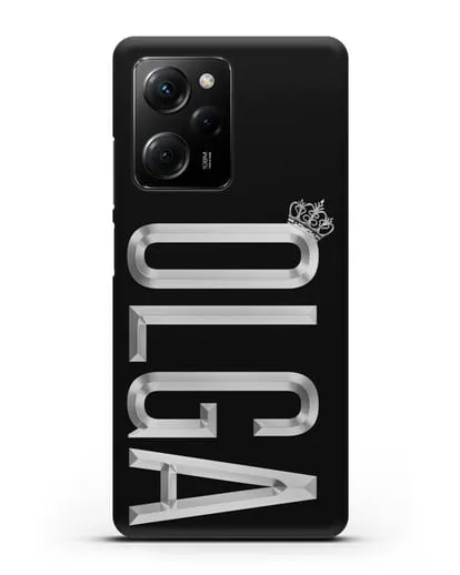Чехол с именем, фамилией и короной с серебряным рисунком силиконовый для Xiaomi Poco X5 Pro
