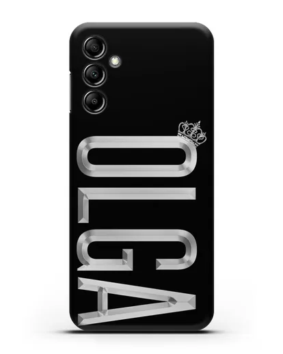 Чехол с именем, фамилией и короной с серебряным рисунком силиконовый для Samsung Galaxy A14 [SM-A145]