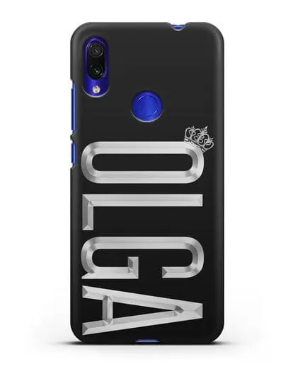 Чехол с именем, фамилией и короной с серебряным рисунком силиконовый для Xiaomi Redmi Note 7