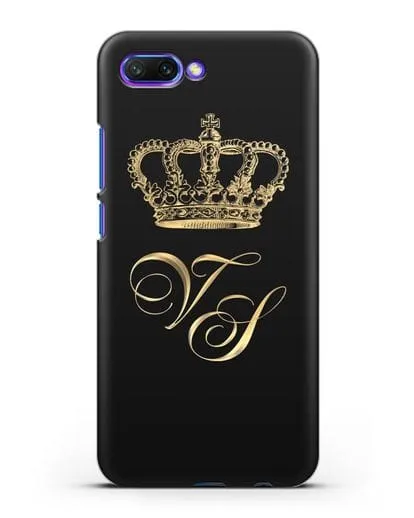 Именной чехол с короной и инициалами с золотым рисунком силиконовый для Honor 10