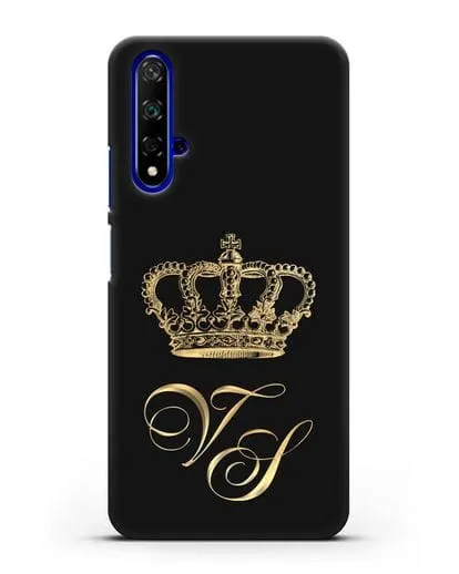 Именной чехол с короной и инициалами с золотым рисунком силиконовый для Honor 20