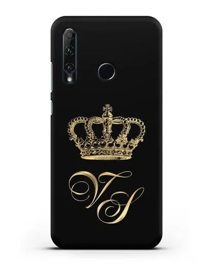 Именной чехол с короной и инициалами с золотым рисунком силиконовый для Honor 20e