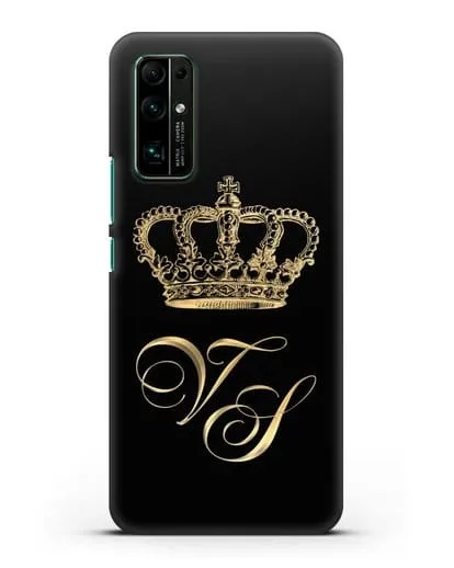 Именной чехол с короной и инициалами с золотым рисунком силиконовый для Honor 30