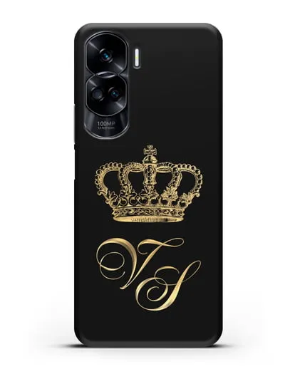 Именной чехол с короной и инициалами с золотым рисунком силиконовый для Honor 90 Lite