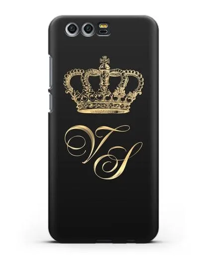 Именной чехол с короной и инициалами с золотым рисунком силиконовый для Honor 9