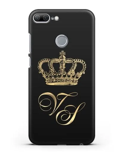 Именной чехол с короной и инициалами с золотым рисунком силиконовый для Honor 9 Lite