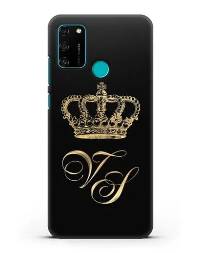 Именной чехол с короной и инициалами с золотым рисунком силиконовый для Honor 9A