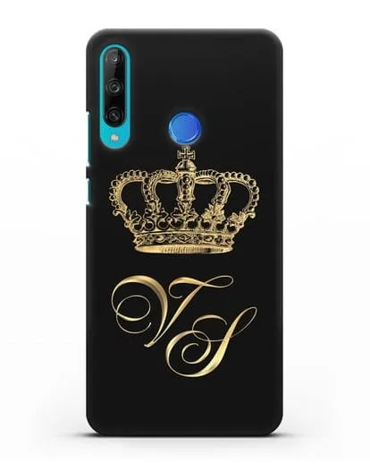 Именной чехол с короной и инициалами с золотым рисунком силиконовый для Honor 9C