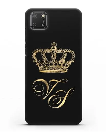 Именной чехол с короной и инициалами с золотым рисунком силиконовый для Honor 9S