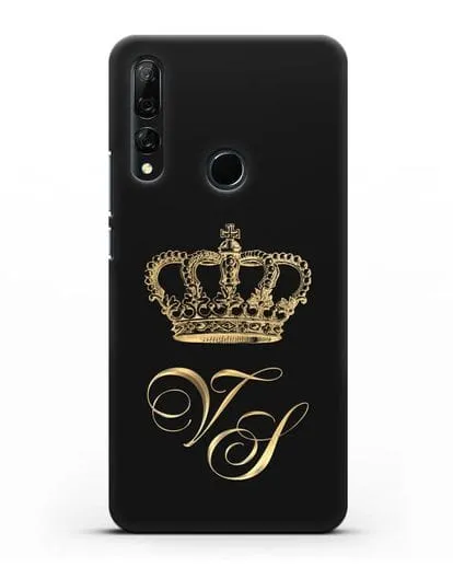 Именной чехол с короной и инициалами с золотым рисунком силиконовый для Honor 9X