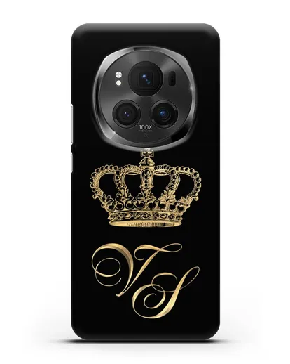 Именной чехол с короной и инициалами с золотым рисунком силиконовый для Honor Magic 6 Pro