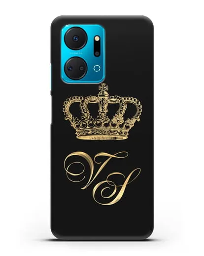 Именной чехол с короной и инициалами с золотым рисунком силиконовый для Honor X7a Plus