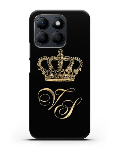 Именной чехол с короной и инициалами с золотым рисунком силиконовый для Honor X8b