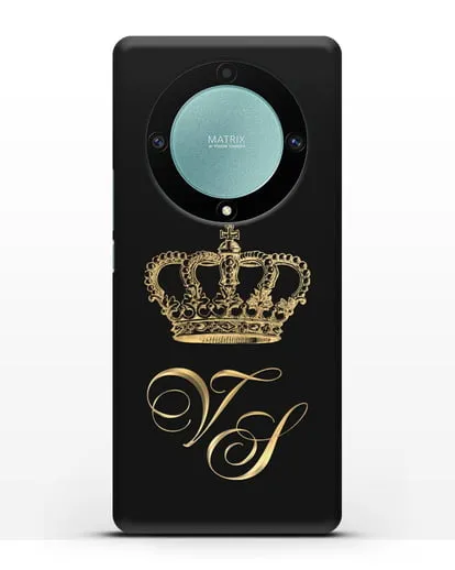 Именной чехол с короной и инициалами с золотым рисунком силиконовый для Honor X9a