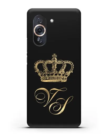 Именной чехол с короной и инициалами с золотым рисунком силиконовый для Huawei Nova 10