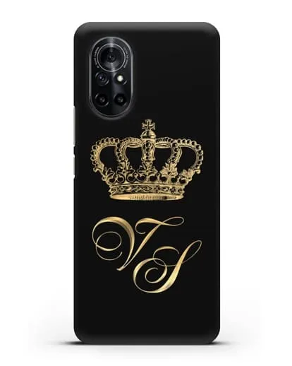 Именной чехол с короной и инициалами с золотым рисунком силиконовый для Huawei Nova 8