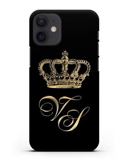 Именной чехол с короной и инициалами с золотым рисунком силиконовый для iPhone 12 mini