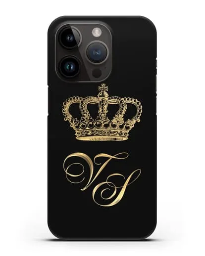 Именной чехол с короной и инициалами с золотым рисунком силиконовый для iPhone 14 Pro