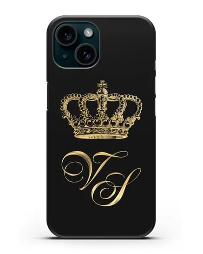 Именной чехол с короной и инициалами с золотым рисунком силиконовый для iPhone 15
