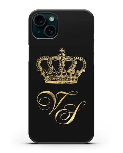 Именной чехол с короной и инициалами с золотым рисунком силиконовый для iPhone 15 Plus