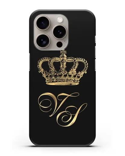 Именной чехол с короной и инициалами с золотым рисунком силиконовый для iPhone 15 Pro