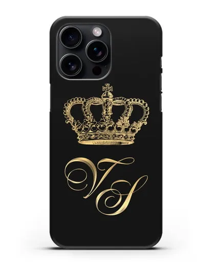 Именной чехол с короной и инициалами с золотым рисунком силиконовый для iPhone 15 Pro Max