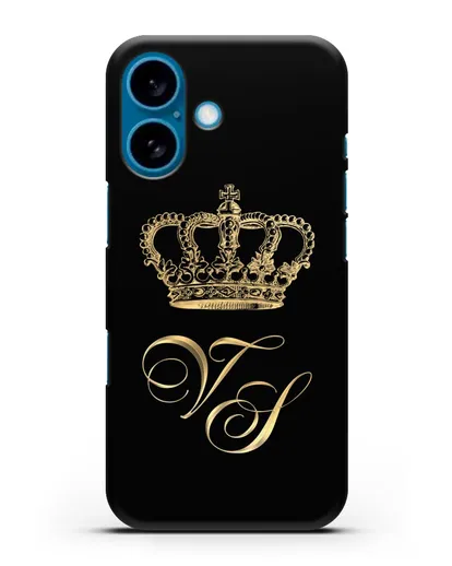 Именной чехол с короной и инициалами с золотым рисунком силиконовый для iPhone 16
