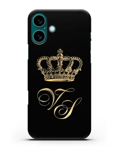 Именной чехол с короной и инициалами с золотым рисунком силиконовый для iPhone 16 Plus