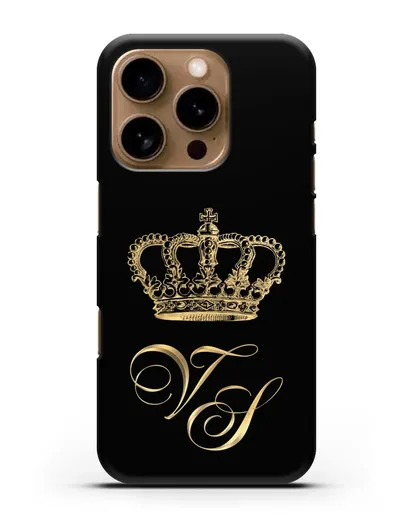 Именной чехол с короной и инициалами с золотым рисунком силиконовый для iPhone 16 Pro
