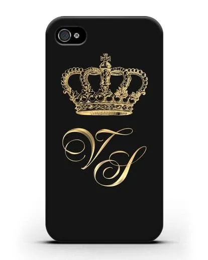 Именной чехол с короной и инициалами с золотым рисунком силиконовый для iPhone 4/4s