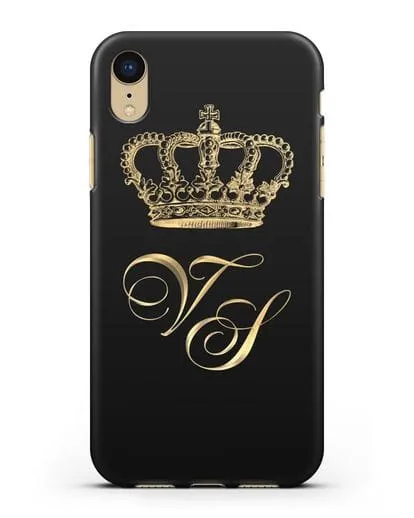 Именной чехол с короной и инициалами с золотым рисунком силиконовый для iPhone XR