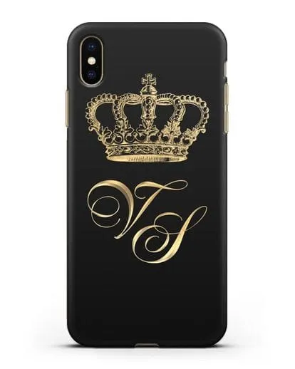 Именной чехол с короной и инициалами с золотым рисунком силиконовый для iPhone XS Max