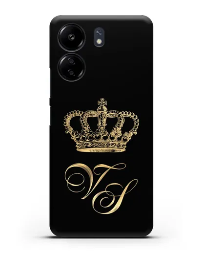 Именной чехол с короной и инициалами с золотым рисунком силиконовый для Xiaomi Poco C65