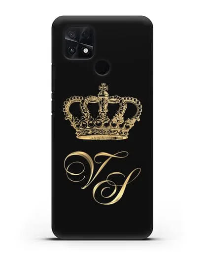 Именной чехол с короной и инициалами с золотым рисунком силиконовый для Xiaomi Poco C40