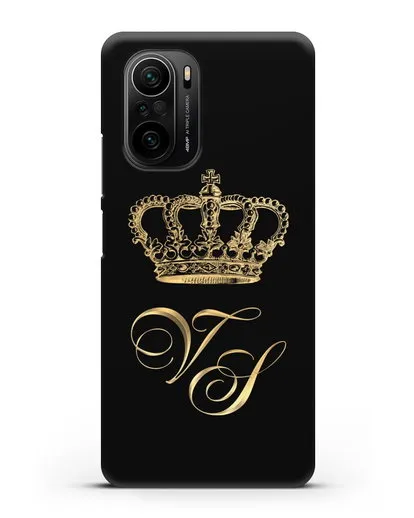 Именной чехол с короной и инициалами с золотым рисунком силиконовый для Xiaomi Poco F3 Pro