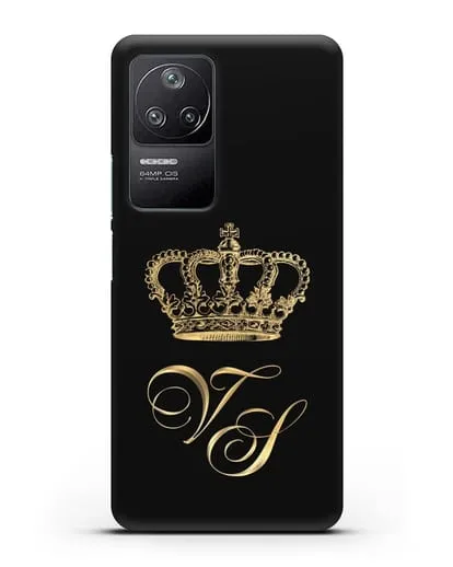 Именной чехол с короной и инициалами с золотым рисунком силиконовый для Xiaomi Poco F4