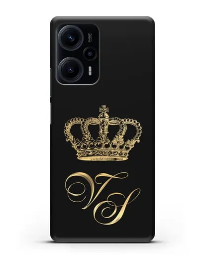 Именной чехол с короной и инициалами с золотым рисунком силиконовый для Xiaomi Poco F5