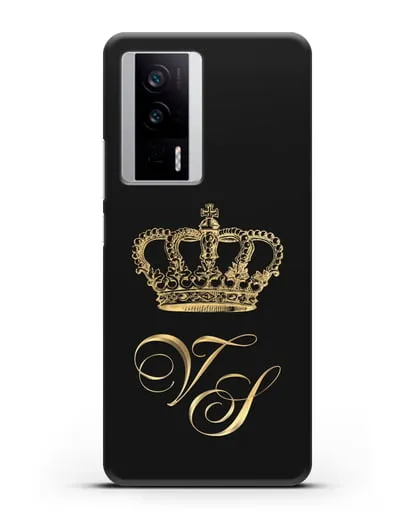 Именной чехол с короной и инициалами с золотым рисунком силиконовый для Xiaomi Poco F5 Pro