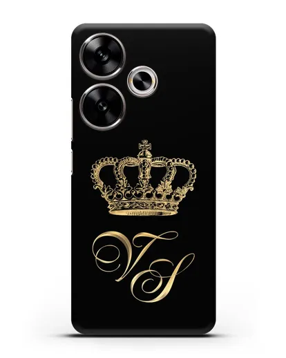 Именной чехол с короной и инициалами с золотым рисунком силиконовый для Xiaomi Poco F6