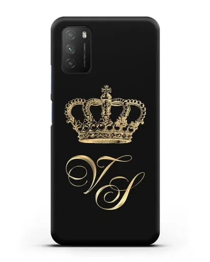 Именной чехол с короной и инициалами с золотым рисунком силиконовый для Xiaomi Poco M3