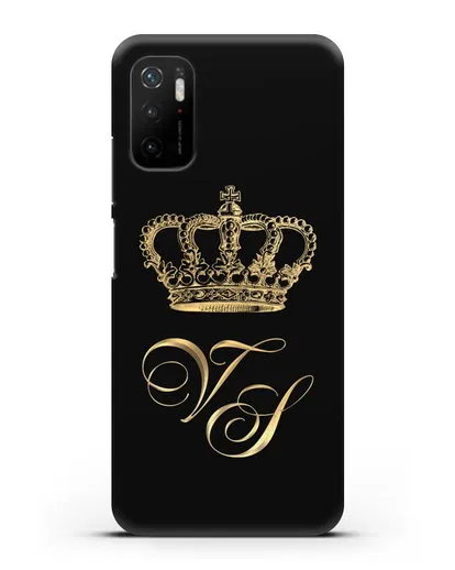 Именной чехол с короной и инициалами с золотым рисунком силиконовый для Xiaomi Poco M3 Pro