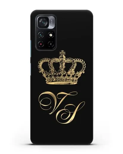 Именной чехол с короной и инициалами с золотым рисунком силиконовый для Xiaomi Poco M4 Pro 5G