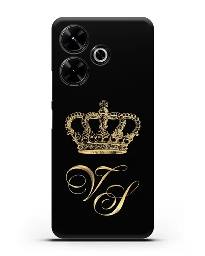 Именной чехол с короной и инициалами с золотым рисунком силиконовый для Xiaomi Poco M6