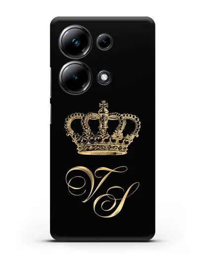 Именной чехол с короной и инициалами с золотым рисунком силиконовый для Xiaomi Poco M6 Pro