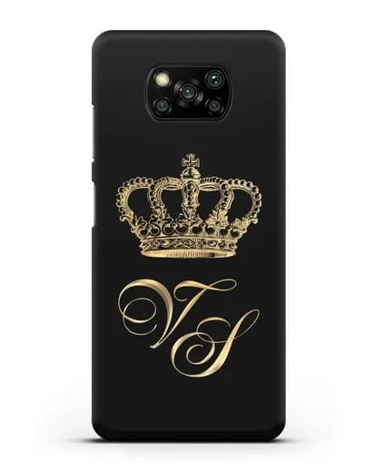 Именной чехол с короной и инициалами с золотым рисунком силиконовый для Xiaomi Poco X3