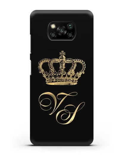 Именной чехол с короной и инициалами с золотым рисунком силиконовый для Xiaomi Poco X3 Pro